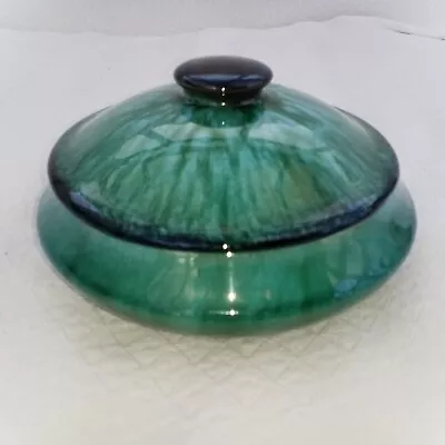 Buy Blue Mountain Pottery Canada Turquoise Blue Drip Glaze Lidded Dish Trinket Candy • 30£