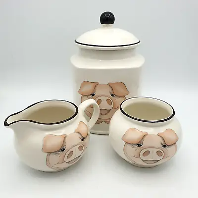 Buy Arthur Wood Pottery Pig Back To Front Biscuit Barrel, Milk Jug, Sugar Bowl Set • 29.99£