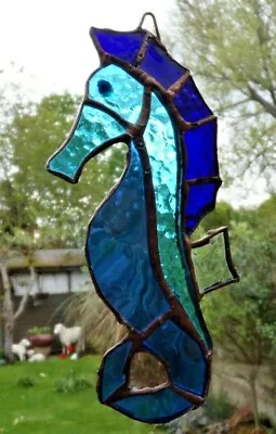 Buy HAND CRAFTED REAL STAINED GLASS SEAHORSE SUN CATCHER 15cm Approx • 15.99£