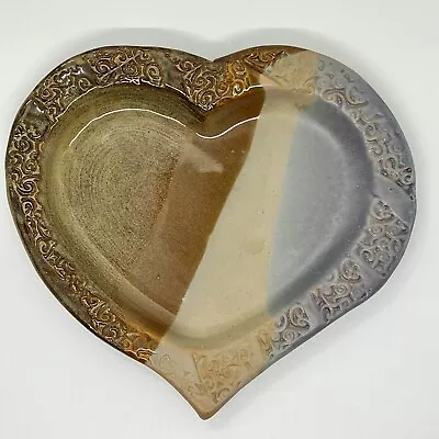 Buy Vintage Hobbyist Heart Shaped Glazed Pottery Dish Plate Browns & Blue 6.5  • 23.67£