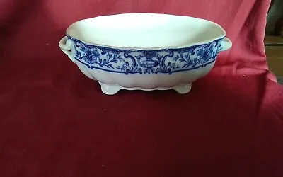 Buy Antique Royal Burslem ATHOL Porcelain Footed Serving Bowl, England, Blue White • 33.52£