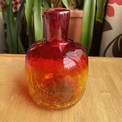 Buy Blenko 6424 Tangerine Crackle Glass Bud Vase Candle Holder  5.5” Amberina Glow • 47.95£
