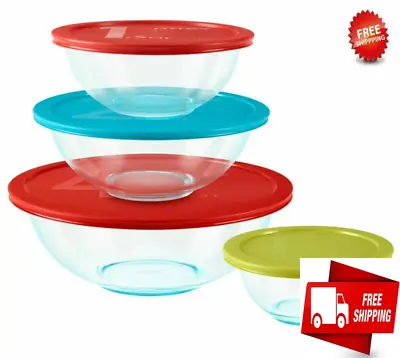 Buy 8-Piece Glass Mixing Bowls With Lids Pyrex Microwave Safe BPA Free Non Porous • 45.30£