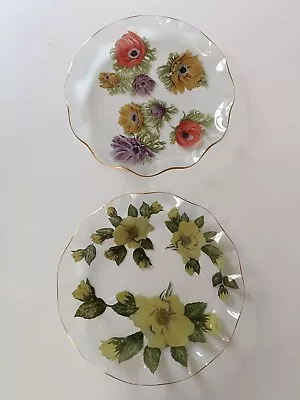 Buy Chance Glass Plate Fluted Edge Flowers Gold Rim X2 • 9.95£