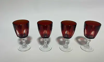 Buy Vintage Red And Clear Glass Crystal Water Glasses Made In France For Decor 4piec • 76.72£