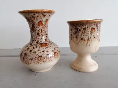Buy Fosters Pottery Cream Honeycomb Glaze Vase 14cm Vintage & Goblet (Repaired Foot) • 12.50£