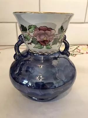 Buy Maling Blue Lustre Peony Rose Twin Handled Vase 6.5” • 8£