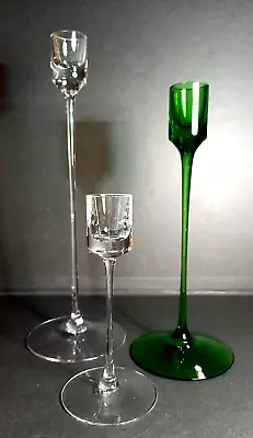 Buy Three Vintage Wedgwood Glass Sandringham Candle Stick Holders 2 Clear 1 Green • 35£