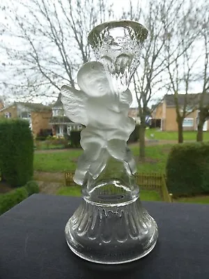 Buy Vintage Pressed Glass Candle Holder With Frosted Glass Cherub/angel • 20£