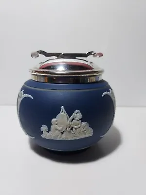 Buy Vintage Adams Cobalt Blue Jasperware Sugar Bowl Inbuilt EPNS Sugar Tongs • 19.95£