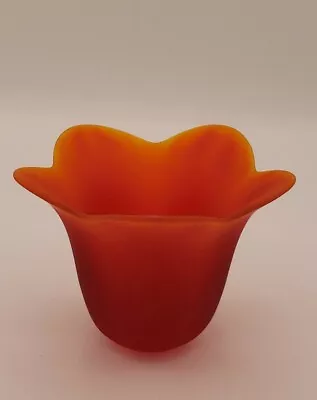 Buy Vintage Orange Red Amberina Satin Frosted Glass Tulip Blossom Bowl Vase 4x5      • 28.94£