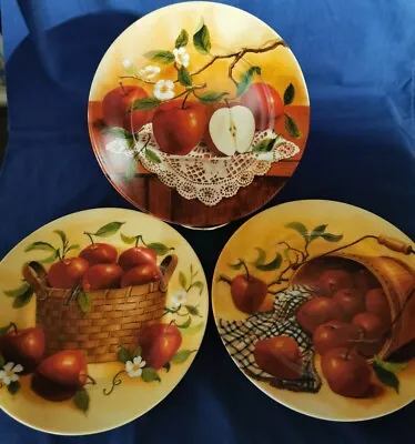 Buy Set Of 3 Vintage 8  Plates Red Apple Harvest Home Decor Vibrant Kitchen Colors  • 23.65£