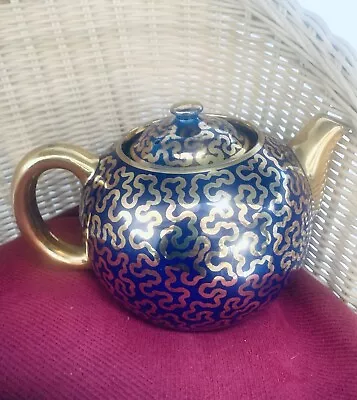 Buy Vintage Collectable Sadler Burslem Teapot Cobalt Blue & Gold Squiggle Art Deco • 34£