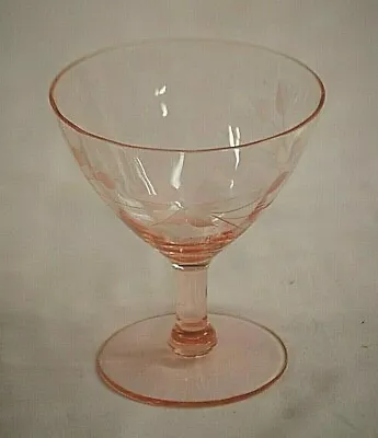 Buy 1930s Pink Depression Glassware Tall Footed Sherbet Elegant Etched Floral Panel • 19.20£