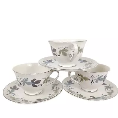 Buy Set Of 3 Royal Doulton England BURGUNDY Bone China Tea Cups & Saucers C1959 Vtg • 30.36£