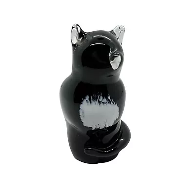 Buy Langham Glass Cat Paperweight England Handmade Crystal Sitting Black White Decor • 85.64£