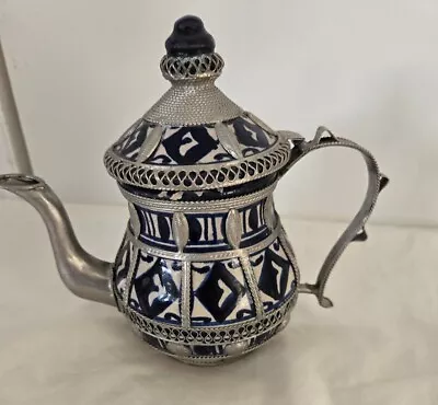 Buy Moroccan Teapot Cobalt Fez Blue  Silver Tone Marked READ See Pics • 43.33£
