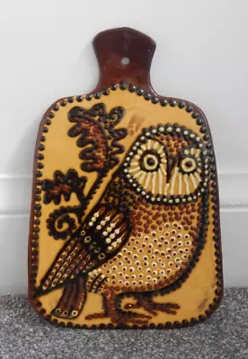 Buy Vintage Mid Century Slipware Pottery Owl Wall Plaque/Hanging - Signed • 74.97£