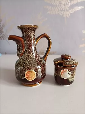 Buy Fosters Pottery Of Cornwall Brown Glaze Vinegar Bottle & Salt Cellar • 15£