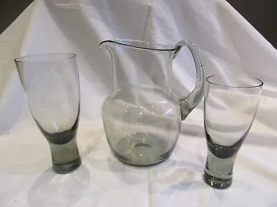 Buy Vintage Holmegaard Smoked Glass Water Jug & 2 Wine Glass  Heavy Based Hand Blown • 25£