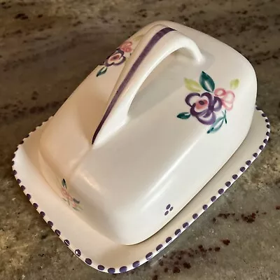 Buy Vintage Poole Pottery England Cheese/Butter Dish Handpainted Floral Pattern • 15£