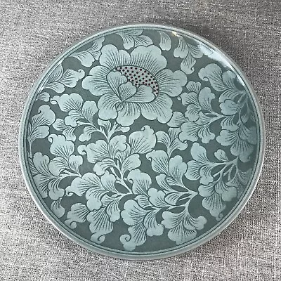 Buy One Korean Celadon Ceramic Pottery Plate Floral Peony Jade Green Red/Orange • 189.44£