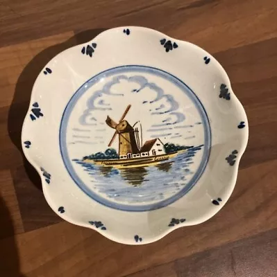 Buy Rare Antique Blue & White Delft Ceramic Bowl Trinket Dish Windmill • 4.99£