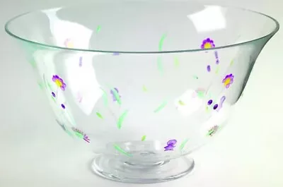 Buy Studio Nova Meadow Lark Hand Painted Etched Glass Spring Flowers Footed Bowl 9” • 19.17£