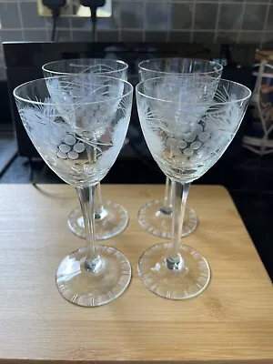 Buy FOUR Vintage German 1930s 40s Etched Crystal Champagne Sherry Glasses • 32.99£