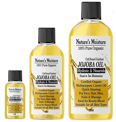Buy Jojoba Oil Organic Golden Certified Organic 100% Pure Unrefined Cold Pressed • 26.49£