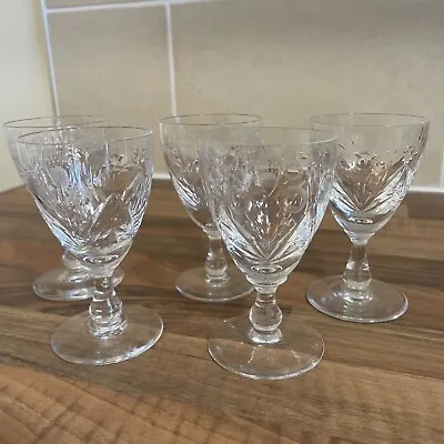 Buy Vintage Set Of 5 Edinburgh Scotland Crystal Floral Design Sherry Glasses 4” • 30£