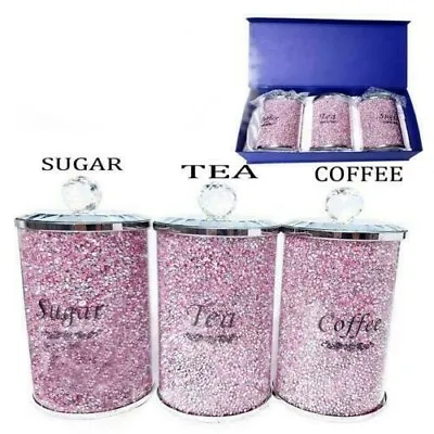 Buy Crushed Diamond Crystal Silver Silver Filled Coffee Sugar Jars Kitchen Sets Sets • 29.99£