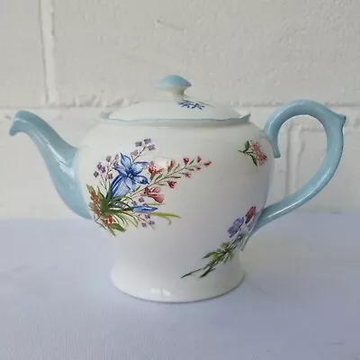 Buy Pretty Shelley Teapot 'Wild Flowers' Blue Edge 1.1/4 Pint Excellent Condition • 65£