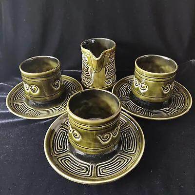 Buy Vintage SylvaC  Green Ceramic Cups And Sausers And Mil Jug, ‘Totem’ Desing Set • 18£