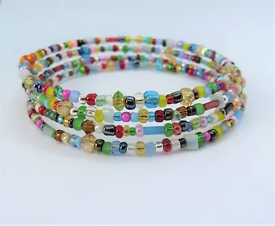 Buy Handmade Boho Hippy Multi Colour Beads Crystals Wire Wrap Bracelet Fit Up To 7  • 4.50£