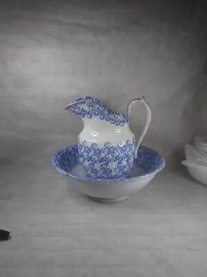 Buy Antique Large Jug And Wash Bowl Set Blue And White Spongeware A/F • 32.95£