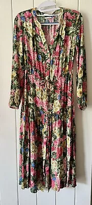 Buy Reserved Floral Maxi Dress Long Sleeve UK 6/34 Peony Field Flower Lurex Sparkly • 20£