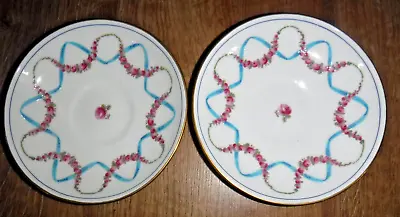 Buy 2 Antique Minton Saucers ~  Roses & Swags Apsley Pellatt & Co Hand Painted Rare • 14.99£