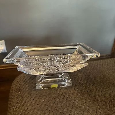 Buy Art Deco Heavy Frosted Lead Crystal Footed Rectangle 10” Bowl Germany • 37.79£