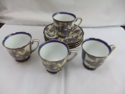 Buy Vintage 4x Vintage Noritake Japan Blue & Gold Demitasse Coffee Cups & Saucers • 54£
