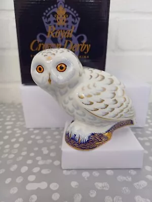 Buy Signed Royal Crown Derby  - Snowy Owl Paperweight - First Quality - Gold Stopper • 59.99£