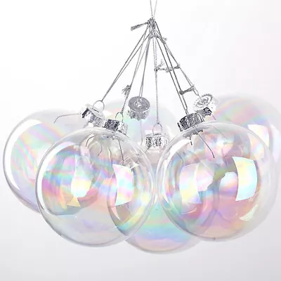 Buy 6/8/10cm Clear Iridescent Glass Baubles Balls Christmas Tree Ornament DIY Decor • 85.95£