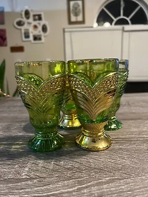Buy Green And Gold Antique Vintage Glassware (Set Of 4) Mid Century • 33.19£