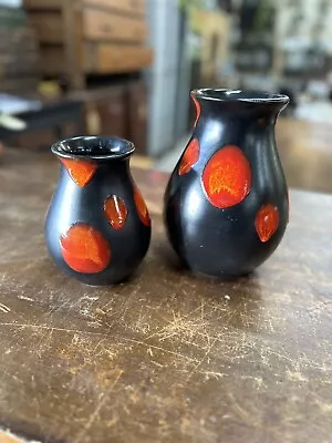 Buy Two Poole Pottery England Lava Galaxy Glaze Red & Black Vase’s • 40£