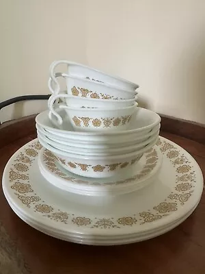 Buy Vintage Corelle Butterfly Gold Dinnerware Set 16 Pc Plates Bowls Cups • 45.54£