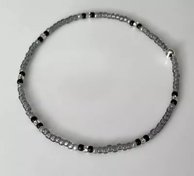 Buy Petite Grey With Black Glass Beaded Stretchy Friendship Bracelet For Woman • 2.99£