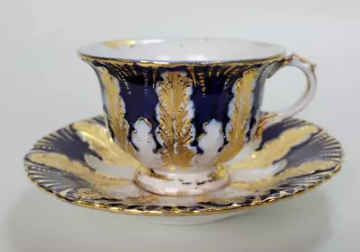 Buy Antique Meissen Cobalt Blue And Gold Leaf Tea Mocha Cup & Saucer Set • 191.81£