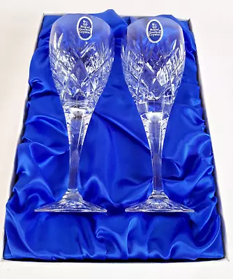 Buy Pair Of 2 Royal Doulton Elegance Pattern Boxed Crystal Glass Wine Glasses • 14.99£