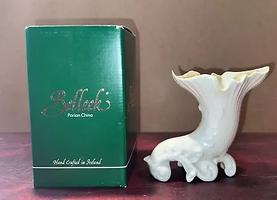 Buy Vintage Belleek 5.5  Cornucopia Vase Stamped With 6th Green Mark (1965-1980) • 23.98£