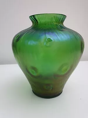 Buy Antique Loetz, Art Nouveau, Rusticana, Green Iridescent Glass Vase • 22£